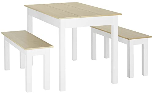 HOMCOM Ensemble Table à Manger 3 pièces avec 2 bancs encastrables pour 4-6 Personnes Style Contemporain - Cuisine Salle à Manger Salon - Panneaux de Particules