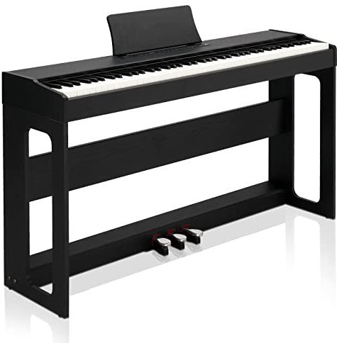 LALAHO Digital Piano 88-Key Weighted Action Electric Piano with 3-Pedal Unit, Double Bluetooth, Split/Touch/Transpose Control Functions(Black)