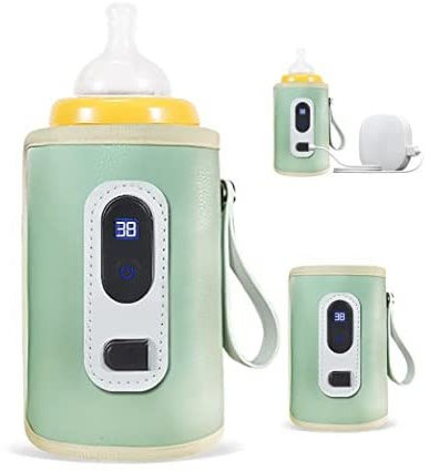 Baby Flaschenwärmer, USB Flaschenwärmer Tragbarer, Baby Flaschen Wärmer, Babykostwärmer mit LCD-Display, MilchflaschenwäRmer, Erwärmen und Warmhalten von Babynahrung für Outdoor Auto Reisen (Grün)