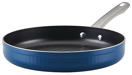 Farberware Style Nonstick Cookware Deep Round Grill Pan/Griddle, Dishwasher Safe, 11.25 Inch - Blue