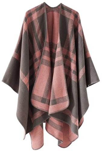 Genfien Poncho Mujer de Gran Tamaño Reversible - Manta Grande Chal Frente Abierto - Elegante Cardigan Bata Invierno Tejer - Regalo Navidad