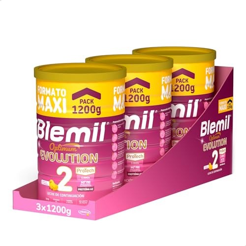 Blemil 2 Optimum Evolution 3PACK | 3 Botes de 1200g | Leche de Continuación en polvo para Bebé Desde los 6 Meses - Amazon Exclusive