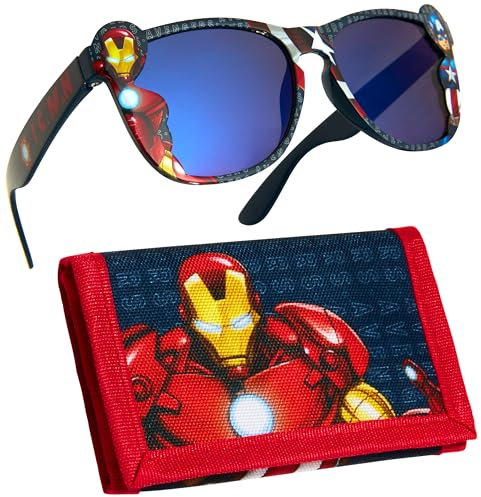 Marvel Boys UV Protection Sunglasses and Trifold Wallet Set - Boys Gifts (Red/Black Avengers)
