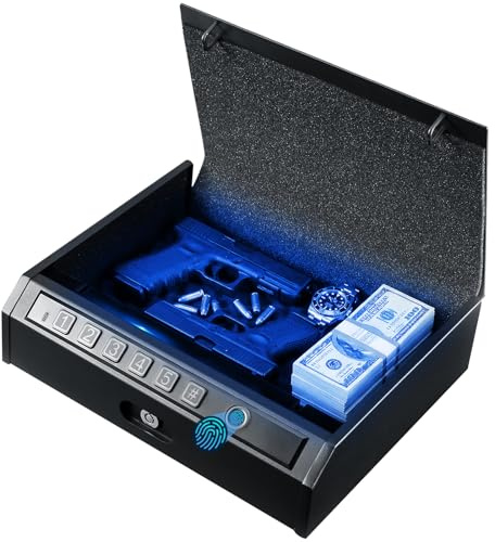 ADIMO Gun Safe, Biometric Gun Safe for Handgun, Pistol Safe, 3 Ways Quick-Access with Fingerprint, Lock or keypad, Handgun Safe for Cloakroom living room Bedroom Nightstand Drawer Bedside and Car