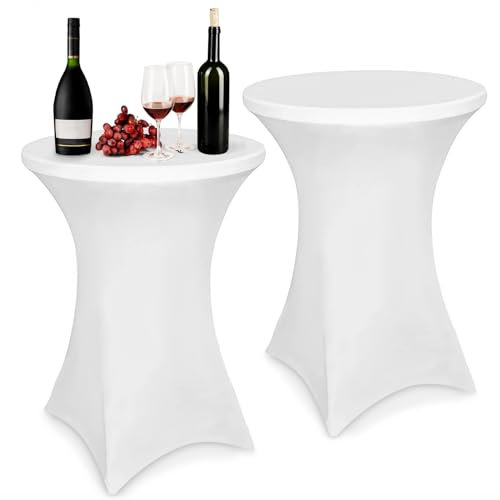 Zhufas 2 Stück Stretch Stehtisch Hussen für Stehtische 80 x 110 cm - Spandex Tischhussen Geeignet für Bistrotische, Geburtstagsfeiern, Hochzeitsbankette, Heimdekoration (Weiß)