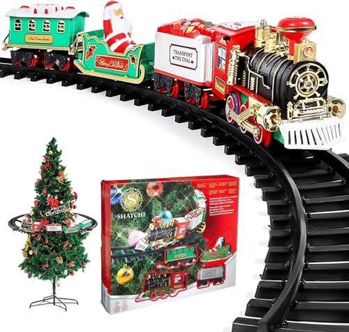 WedDecor Battery-Powered Christmas Tree Train Set – Decorative Holiday Train with Lights & Accessories, Ideal Xmas Tree Decoration and Festive Home Decor Display for Family Celebrations