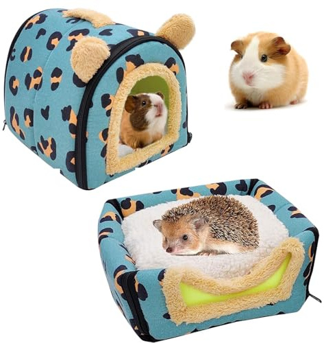 Tkxjry Cama De Cobayas, con Cremallera Extraíble Cama para Conejillos, 26 * 26 * 26CM Casa para Conejillos,Cama Cueva Conejillo, para Conejos, Conejillos De Indias, Erizos(Estampado De Leopardo Azul)