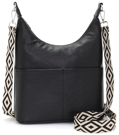 SOGYECS Polene Tasche Umhängetasche Damen Mittelgroß Handtasche Damen Groß Crossbody Bag Damen Schultertasche Schwarz