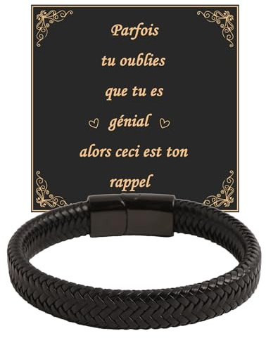 Juozyve Armband Herren Leder Schwarz : Geschenk für Sohn Mann Burder Papa Lederarmband 21.5cm Herrenarmbänder Geschenke für Männer (21.5cm)