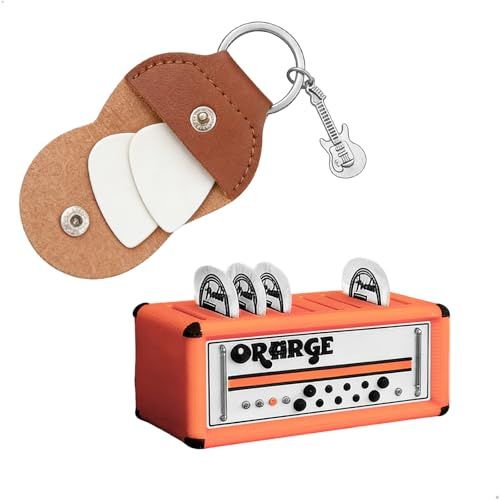 letuxaamz Puas Guitarra, Porta Puas Guitarra Soporte para Púas Set 2 en 1, Caja de Almacenaje para 9 Púas y Estuche de Cuero Portátil, Accesorio Robusto para Músicos y Guitarristas