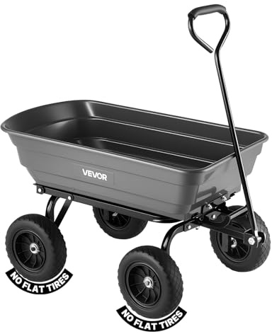 VEVOR Carrello da Giardino Ribaltabile a Mano Carico di 272 kg, con Meccanismo di Scarico Rapido, Ruote Girevoli, Cuscinetti Rotanti Flessibili, Carrello da Giardino per Piante, Terreno, Colture