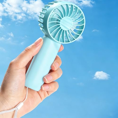 Hianjoo Mini Ventilador de Mano, USB Abanico Portátil Recargable Ventilador Personal de 3 Velocidades con Correa de Mano Playa de Viaje Liviana para Interiores y Exteriores