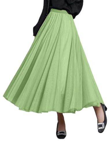 seiveini Gonna in Tulle Donna Lungo Elegante retrò Gonne a Pieghe Primavera Estivo Tutu Skirts Puffy Multi-Layer A Verde Chiaro M
