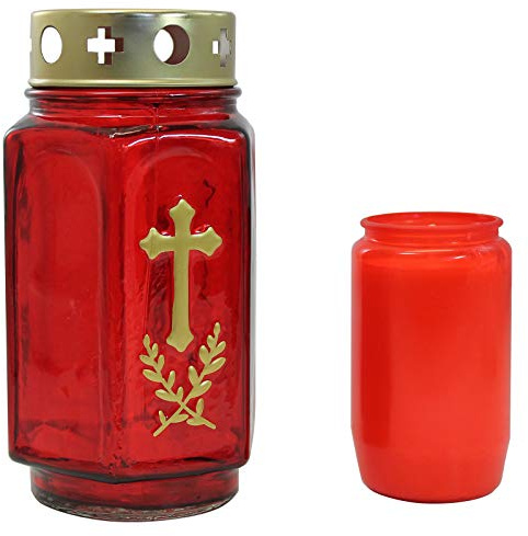 Ebersbacher Kerzenfabrik GmbH Glasgrablampe mit Einsatz, rote Hülle ca. (ØxH) 95 x170 mm