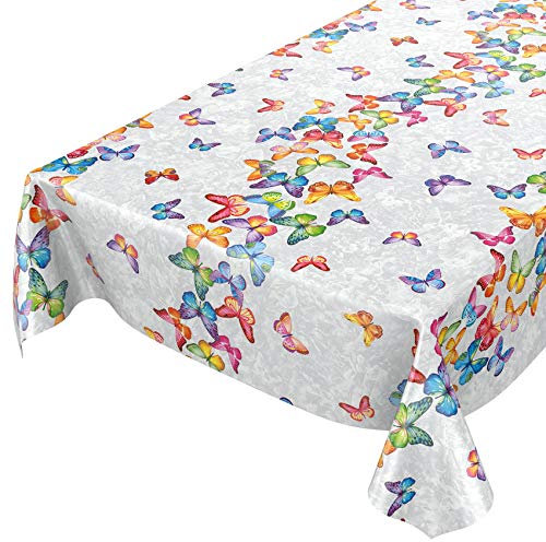 ANRO Wachstuch Tischdecke abwaschbar Wachstuchtischdecke Wachstischdecke Schmetterlinge Silber Bunt 200x140cm