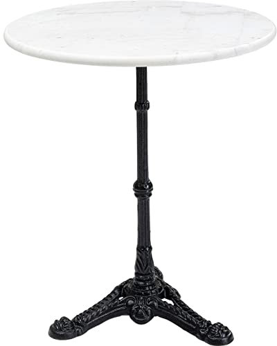 Kare Design Bistrotisch Kaffeehaus, Weiß, 60cm Durchmesser, Runder Indoor und Outdoor Tisch, Kleiner Esstisch für Balkon, Garten, Terrasse, Gartentisch im Vintage-Stil, Marmor, Schwarzer Stahlfuß
