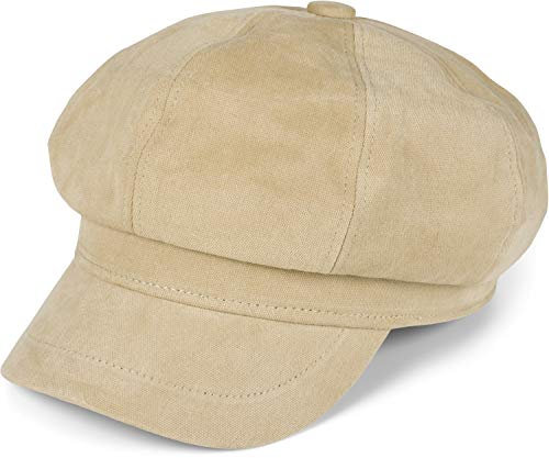 styleBREAKER Damen Ballonmütze aus einfarbigem Stoff, Schirmmütze Vintage Style, Bakerboy Schiebermütze, Newsboy Cap 04023076, Farbe:Beige