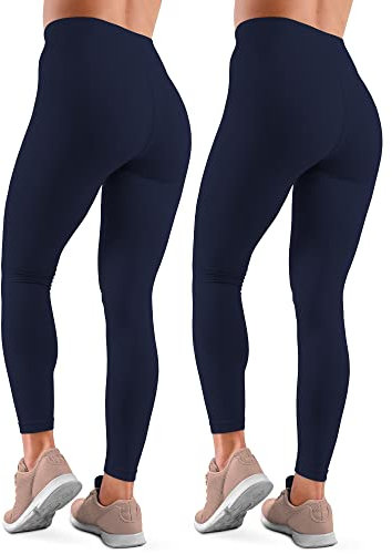 Love My Fashions Pack of 2 Women's Fleece Seamless High Waisted Leggings for Workout, Running, Tummy Control Buttery Soft Gym Yoga Stretchy Thick Pants Navy Blue