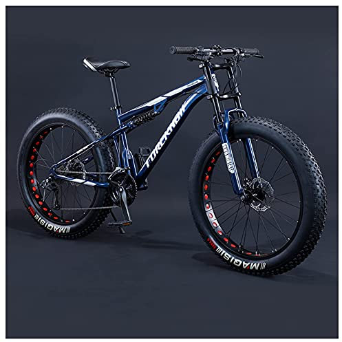 REOTEL 26 Zoll Mountainbike Herren Damen Mountainbike Fatbike, 7/21/24/27/30 Gang-Schaltung Erwachsene Fette Reifen Fahrrad, Rahmen Kohlenstoffstahl Vollfederung Bike,Blue Spoke,30 Speed