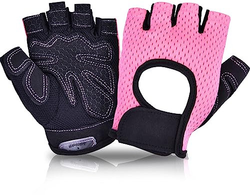 IvyLife Guanti Bici da Ciclismo Estivi Mezze Dita per Bicicletta Moto Arrampicata Montagna Corsa Sport Palestra Fitness Traspirante Antiurto Antiscivolo da Donna - Rosa M