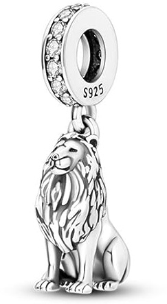 925 Sterling Silver King Of Jungle Lion Leo Zodiac Dangle Bead Charm For Pandora Bracelets Charms Necklace | Cubic Zirconia Charm | Gift Boxed