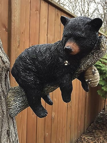 EHOTER Bärenstatue Süßer Bär Nickerchen Macht und in Baum Hängt Garten Skulptur Realistische Tierfiguren Kunstharz Bärenfigur für Outdoor-Dekoration Garten Hof Wand Baumdekorationen