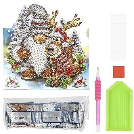 Ideen mit Herz Diamond-Painting-displaykort | 370 g/m² | 16,3 cm x 16 cm | inkl. kuvert och verktyg (tomte med ren Rudolf)