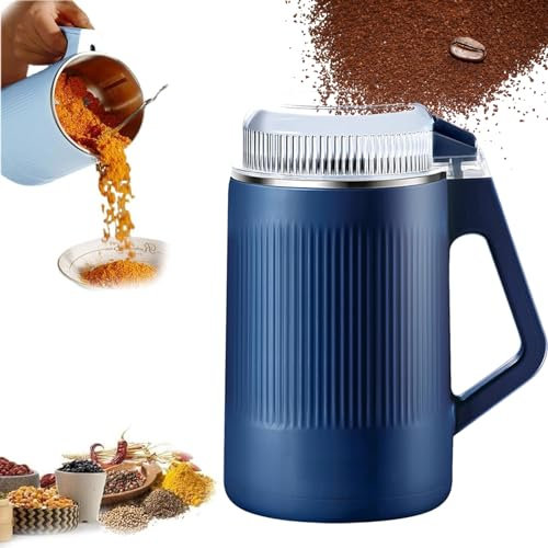 8-Blade Extreme Home Grinder, Electric Coffee & Spice Grinder, Super Silent Pepper Mill for Coffee Bean, Herbs, Spices, Nuts (Dark Blue)