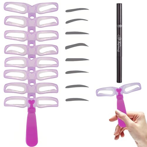 AYNKH Pochoir Sourcils Réutilisable, 8 formes de sourcils différentes pour Débutant Maquillage Pochoirs à Sourcils Kit pour Femmes (avec 1 pc crayon à sourcils à deux têtes)