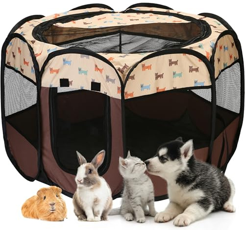 Sea Team Patio de juegos plegable para mascotas - Diseño plegable portátil y suave para perros, gatos y gatitos - Jaula de malla transpirable - Ligero y adecuado para uso en interiores y exteriores