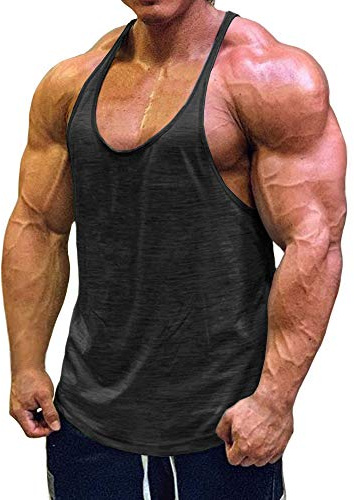 Muscle Cmdr Men's Stringer Tank Tops Bodybuilding Y-Back T-Shirts Gym Fitness Workout Training Running T-Shirts Athletic Quick Dry Top (Black,Thin Shoulder,M)