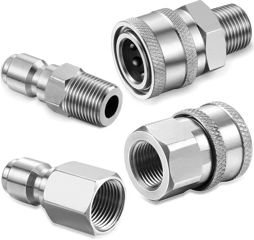 Lot de 4 raccords pour nettoyeur haute pression - Raccord rapide 1/4 - Accessoire pour nettoyeur haute pression (argenté)