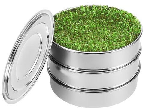 Nbbwwu Kit di germogliazione in acciaio inossidabile, coltivatore di germogli in acciaio inossidabile,Vassoio di germinazione a rete impilabile a 3 livelli da 7,8 pollici - Germogliatore rotondo con 2