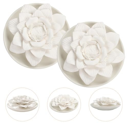 2 Piezas Difusor de Aceite Esencial Flor de Loto Difusor Yeso para Aceites Esenciales Difusor Aceites Esenciales Sin Agua Difusor de Aire en Piedra Perfumada Flor de Loto para Sala de Estar Baño Coche