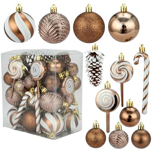 CGVG 40er Weihnachtskugeln Set Rot Christbaumkugeln Kunststoff Weihnachtsbaumschmuck Bruchsichere Weihnachtsbaumkugeln Christmas Decorations Weihnachten Dekoration Tannenbaumschmuck (Braun)