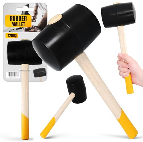 Martillo Mazo Goma 90 mm 1200 g Redonda Negra Mango Madera Ergonómica Antideslizante Camping Tienda Pavimento Clinker Paredes Suelos Baldosas Plástico Cuero