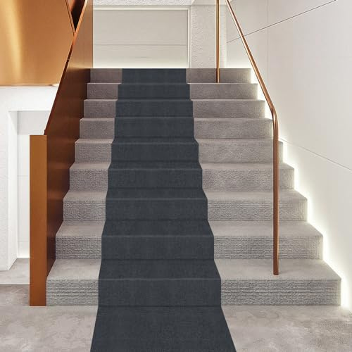 20ft Non-Slip Carpet Stair Runner - Indoor Floor Protector, 27.56 Inch Wide Protective Stair Cover for Bedrooms, Living Rooms, Balconies, Entryways, and Stairs (Smoky Grey)