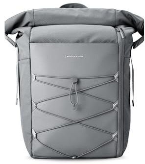Kapten & Son Rucksack Yoho Stone Grey 24-30 L | Rolltop Rucksack Damen & Herren Grau | Handgepäckrucksack mit 14 Zoll Laptopfach & seitlicher Öffnung | Backpack ideal für Reisen, Uni, Arbeit, Sport
