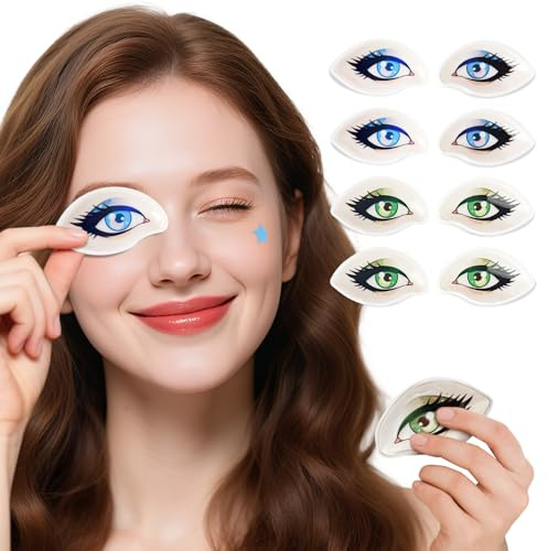 NEWGO Cooling Eye Pads with Funny Design, 4 Pairs Reusable Hot Cold Therapy Cold Eye Patches for Puffiness, Dark Circles, Migraines, Allergies