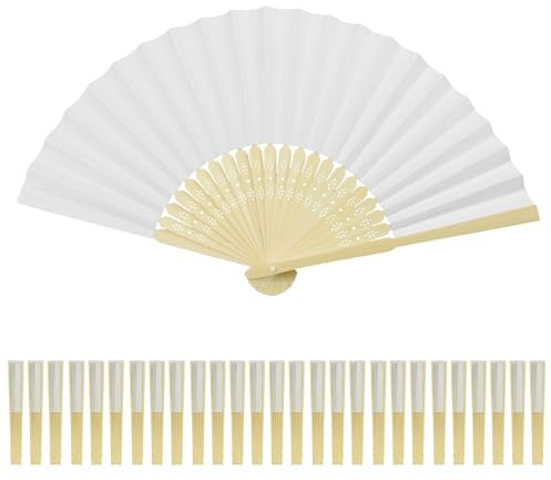 AolKee 28 Pcs Abanicos Boda para Invitados,Abanicos Plegable, decoración Boda, abanicos Boda para Invitados, abanicos Plegables de Mano, abanicos de Papel, abanicos de Mano de bambú