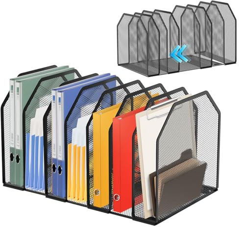Organisateur de Bureau Vertical Porte-Revues en Maille Métallique 7 Compartiments Porte-Documents de Bureau Porte Dossiers Largeur Ajustable Aupport pour Magazines à Domicile et Lieu de Travail noir