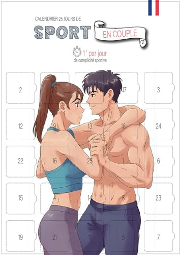 Calendrier Avent/Après Sport en Couple | Format A3 | 25 Exercices Fitness à Deux | Affiche Murale avec Chevalet Cartonné | Cadeau Noël & Saint-Valentin