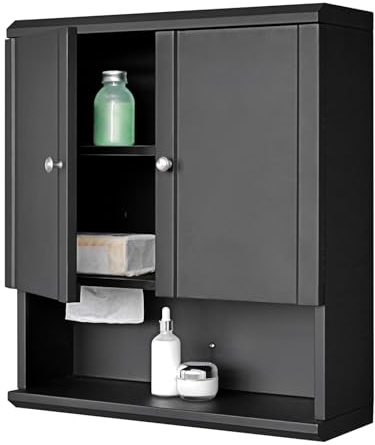 Fundin Black Bathroom Wall Cabinet with Hidden Tissue Slot & Adjustable Shelves, Over The Toilet Storage Cabinet for Bathroom Laundry Room