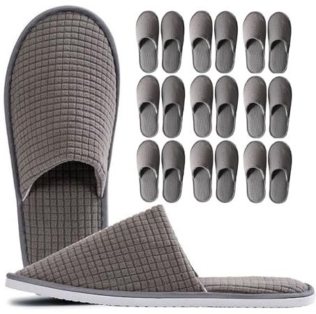 Kiuiom Ciabatte Ospiti, Ciabattine Spa Morbide, Pantofole Hotel, Pantofole in Pile Corallo Punta Chius Slipper Portatili Unisex Antiscivolo per Hotel Spa Casa Viaggi (10Paia Grigio)