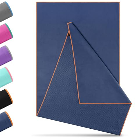 Novent Yoga handduk halkfri 185 x 65 cm | mikrofiber yogahandduk med halkfria noppor | Hygienisk yogamatta dyna för varm yoga, studio och fitness | tvättbar, absorberande (marinblå-orange, 185 x 65 cm