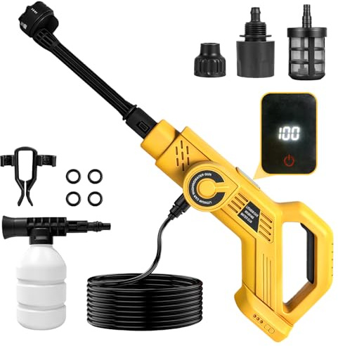 Hidrolimpiadora Portatil Inalámbrica Compatible con Dewalt 20V batería, Pistola de Alta Presión, Boquilla 6 en 1, Limpiadora Multiusos para Coche, Terraza, Jardín, Limpieza y Riego