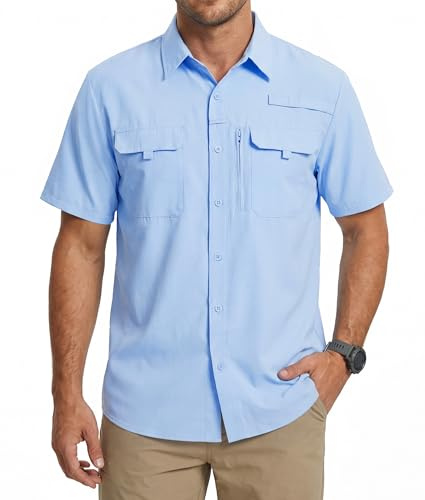 Chemise Homme Manches Courtes Anti-UV UPF 50+ Voyage Casual Randonnée Pêche