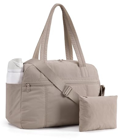 LIGHT FLIGHT Women's Gym Bag 24L Travel Bag with Small Makeup Pouch Lightweight Sports Bag Underseat Cabin Bag Carry on for EasyJet Ryanair Waterproof Weekend Overnight Handbag Brown