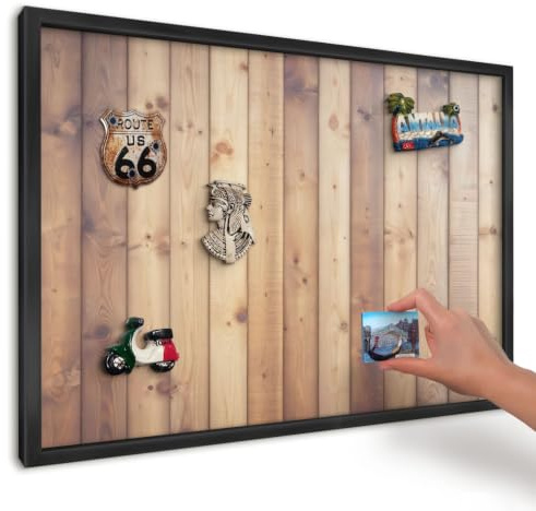 Tablero Magnético de Pared 60x40 cm | Marco Negro | tablas de madera | | Decoración de Pared | Superficie Metálica | Montaje Vertical y Horizontal | para Casa, Cocina y Oficina