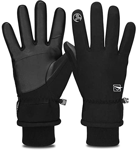 Yobenki Cycling Gloves, Touchscreen Gloves Waterproof Winter Warm Gloves with Cuff Anti Slip Thermal Gloves for Running Cycling Driving Men Women (Black, S)